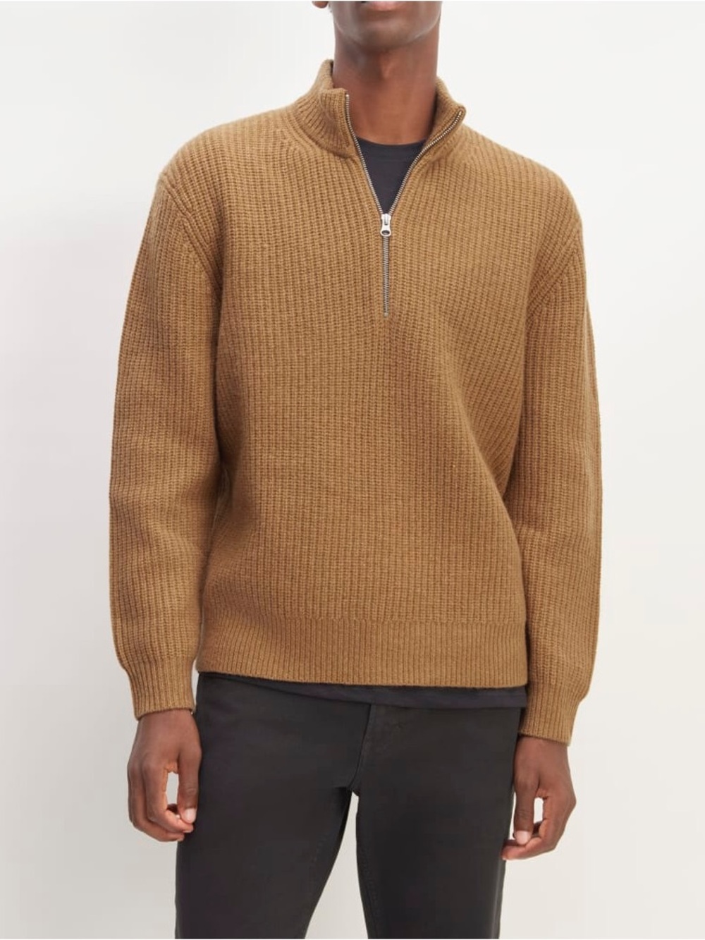 Everlane The Felted Merino Half-Zip Sweater in Deep Camel Sz M